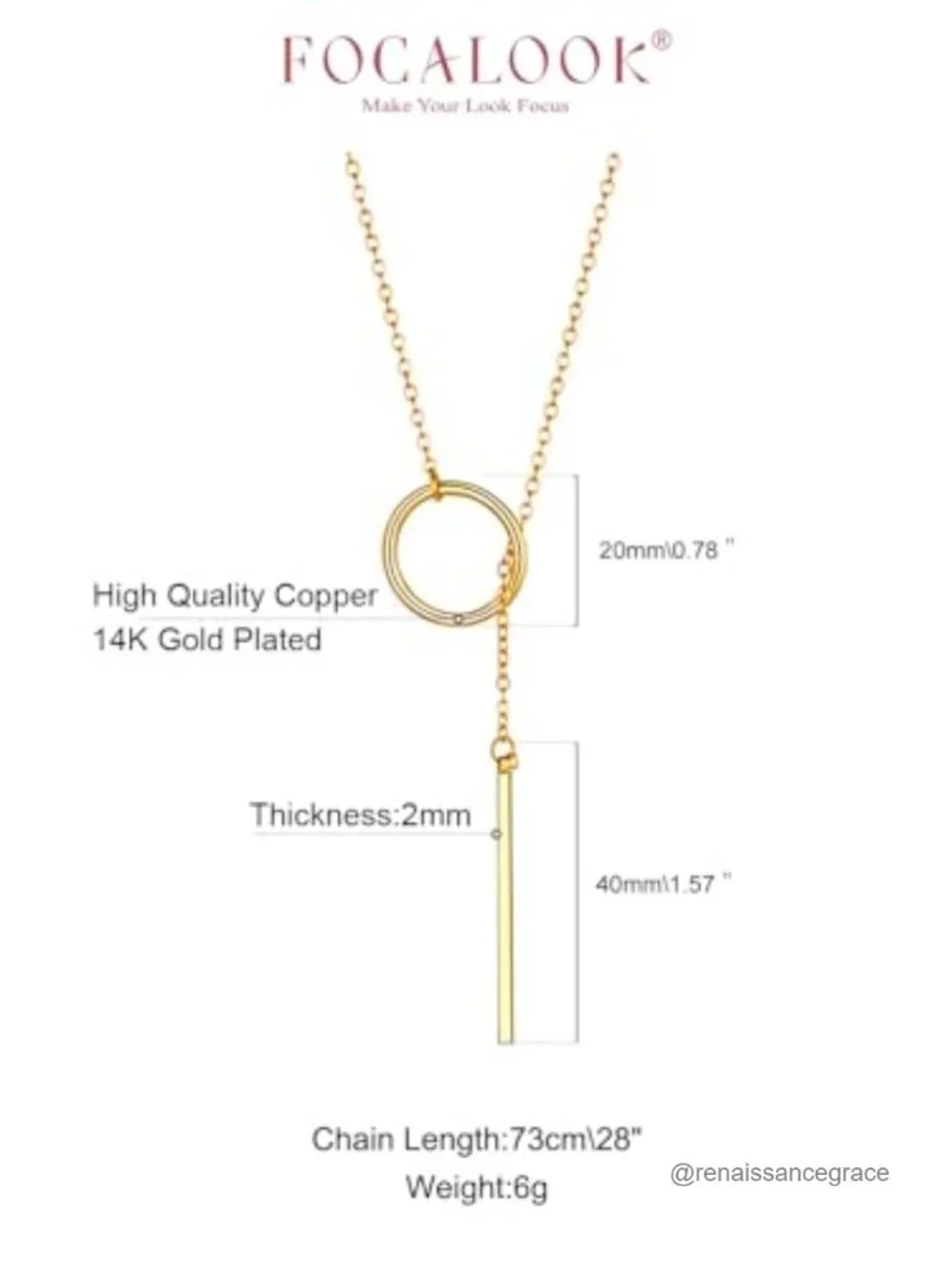 14K Gold Plated Lariat Y-Necklace Long Bar Pendant Necklace
